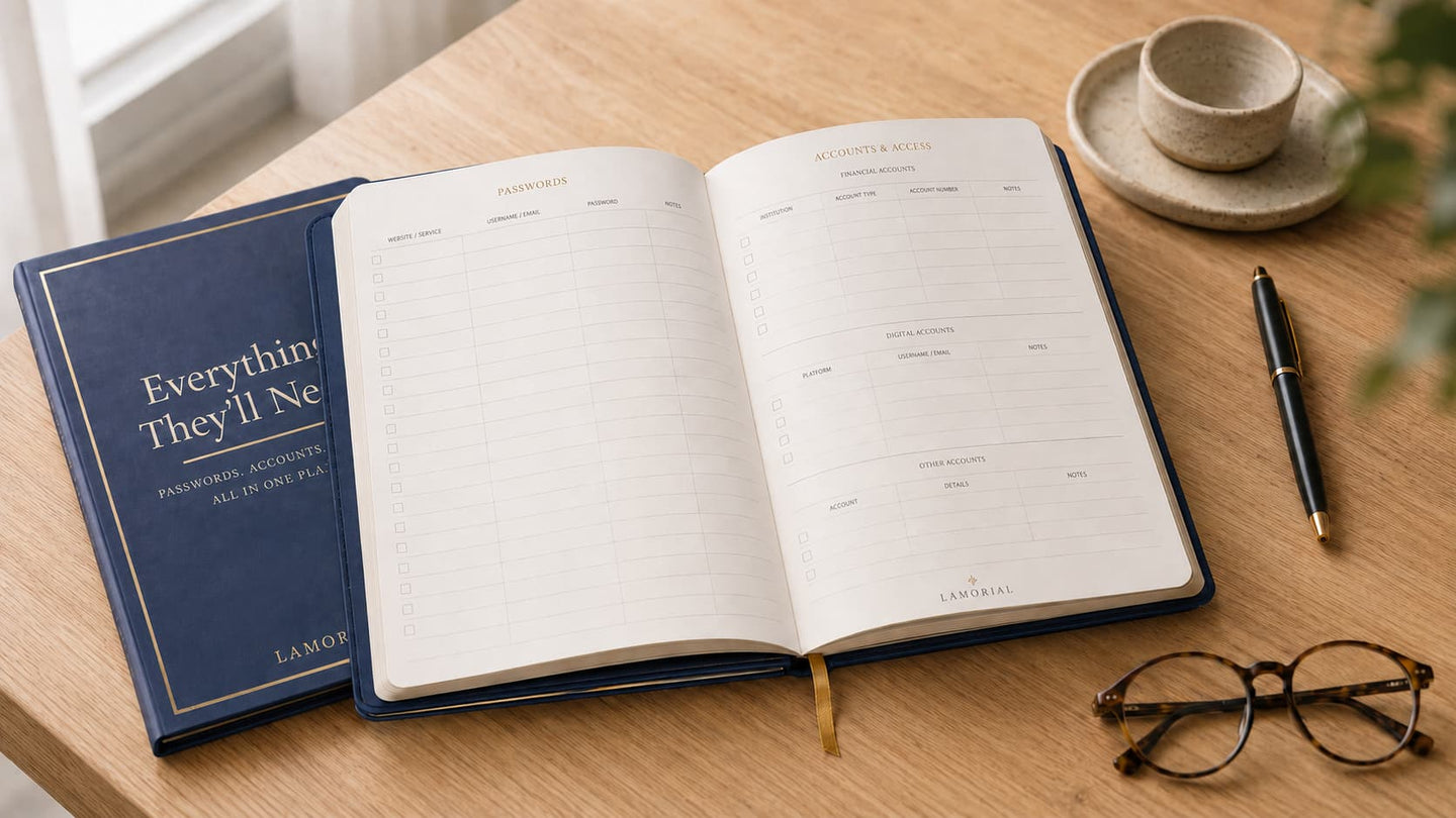 An open end-of-life planner on a tidy desk, ready to fill in